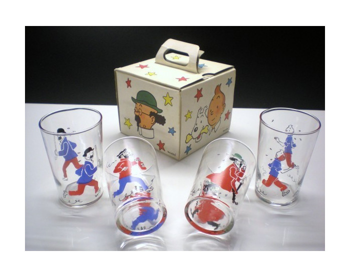 Rare Ensemble complet des premiers verres Tintin Cera PROCHE DU NEUF