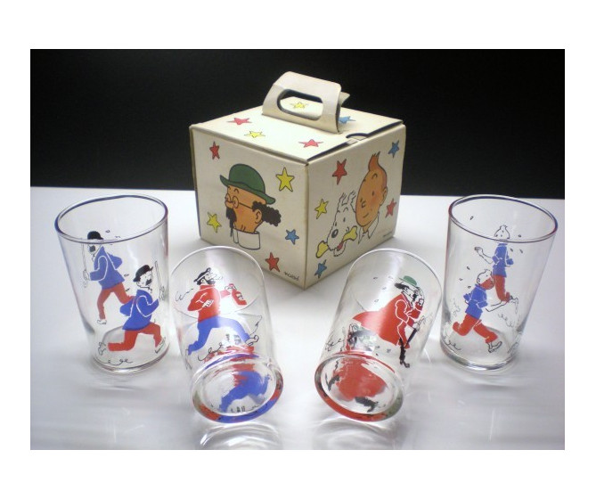 Rare Ensemble complet des premiers verres Tintin Cera PROCHE DU NEUF