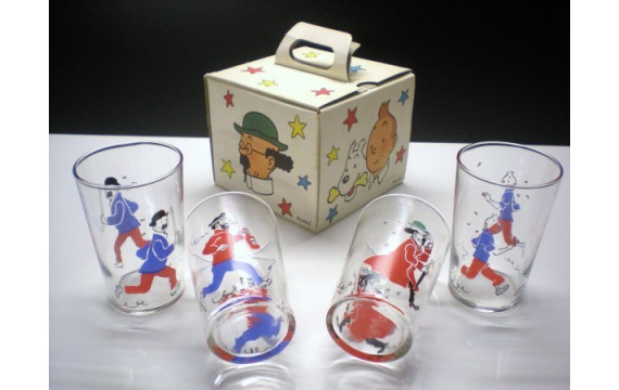 Rare Ensemble complet des premiers verres Tintin Cera PROCHE DU NEUF