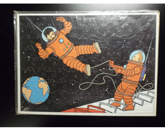 Rare ancien puzzle du chèque Tintin On a marché sur la Lune années 70