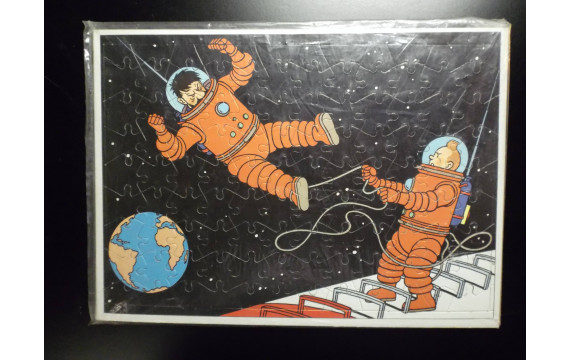 Rare ancien puzzle du chèque Tintin On a marché sur la Lune années 70
