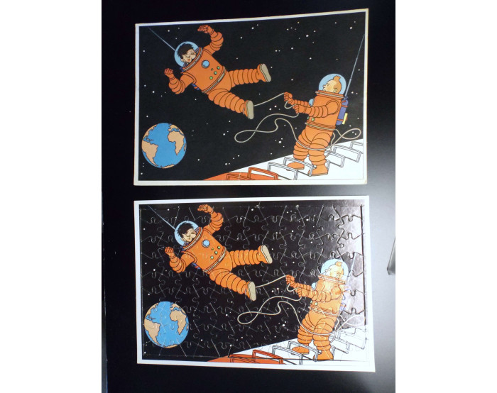 Rare ancien puzzle chèque Tintin On a marché sur la Lune années 70