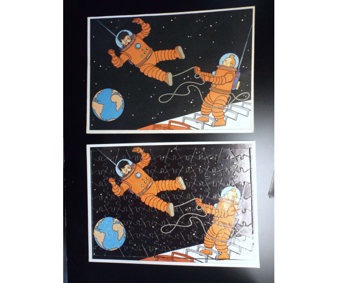 Rare ancien puzzle chèque Tintin On a marché sur la Lune années 70