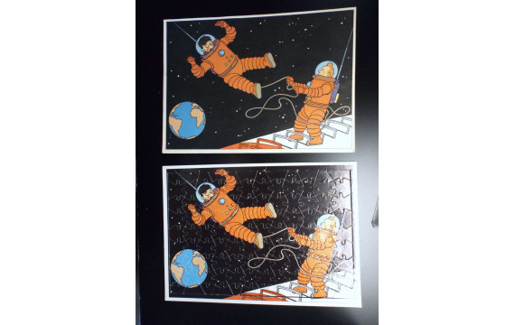 Rare ancien puzzle chèque Tintin On a marché sur la Lune années 70