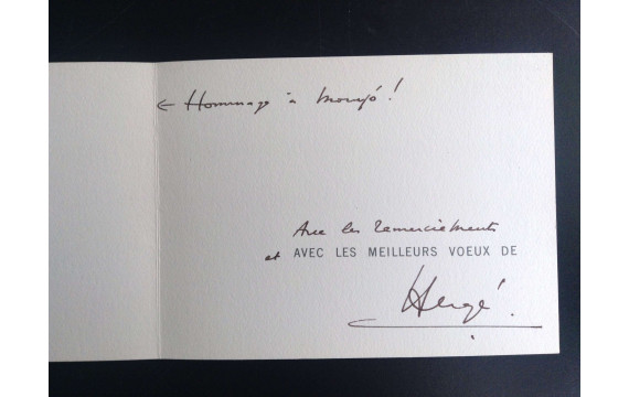 DISPONIBLE SUR DEMANDE Carte de voeux 1971 dédicacée et signée par Hergé