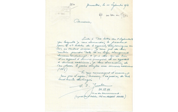 RARE Lettre manuscrite  d'EDGAR PIERRE JACOBS 1953  