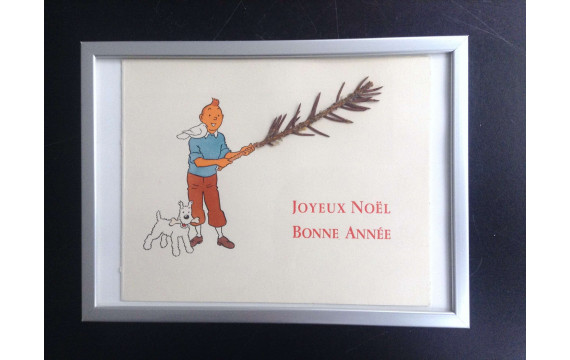 RARE Carte de voeux Tintin à la branche d'épicea 1957  NON signée