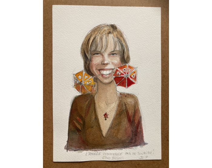 Dessin original à la gouache de Dany Poséidon Dieu de la mer