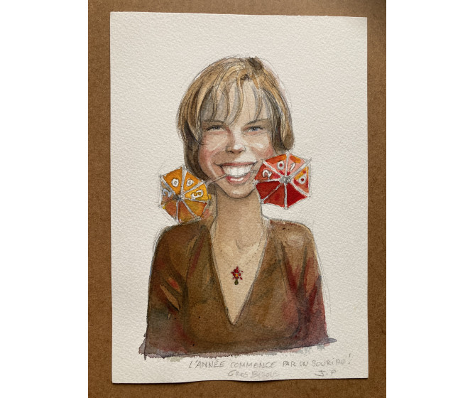 Dessin original à la gouache de Dany Poséidon Dieu de la mer